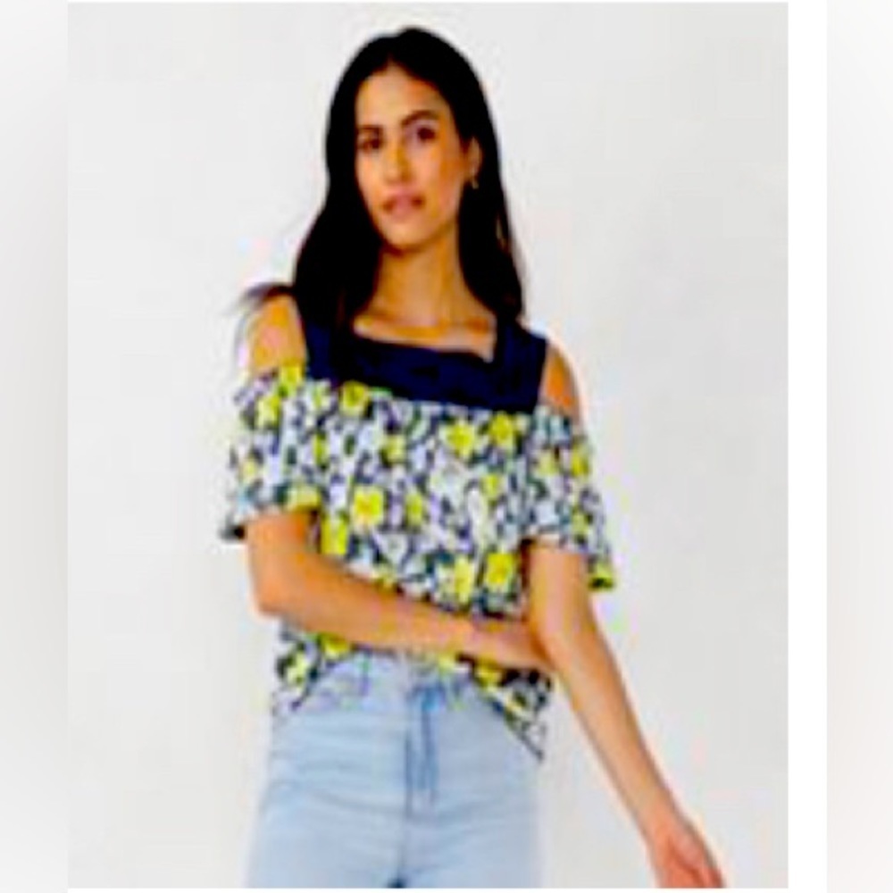 Women’s LC Lauren Conrad Print Lace Yoke Cold-Shoulder Top‎
